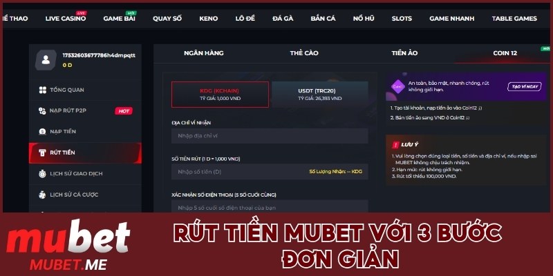 3 bước để rút tiền MUBET bằng ngân hàng